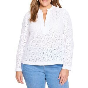 Nic+Zoe Womens Plus Knit Eyelet Split Neck Top, White